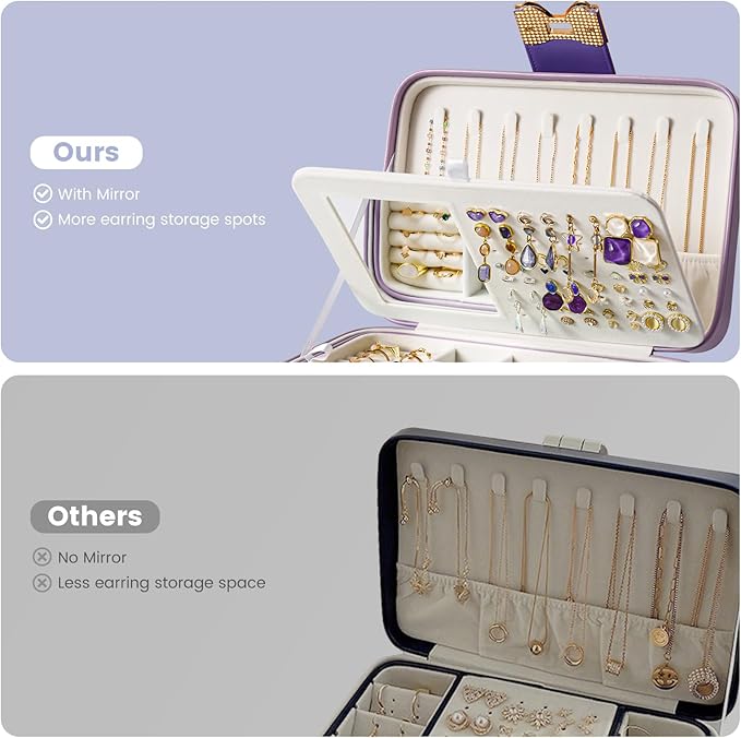 Lolalet 2 Layer Jewelry Box for Teen Girls & Young Women, Jewelry Organizer Case with Bow Clasp and Mirror for Earrings Rings