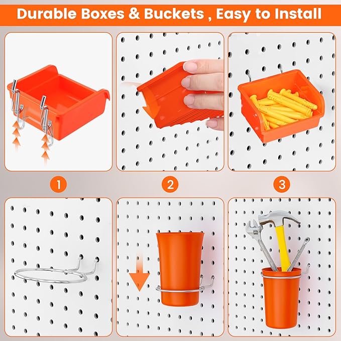 ENJOYWOOD Pegboard Organizer Accessories Kit 264 PCS, Peg Board Hooks Assortment with Bins, Cups, Baskets for 1/4in Pegboard 