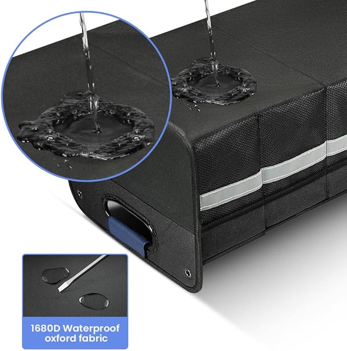 Car Trunk Organizer for SUV, Car Storage Organizer Reinforced Handles, Collapsible Multi-Compartment Foldable and Waterproof
