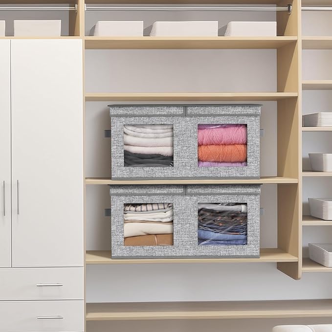 Univivi Large Foldable Fabric Storage Bins with lids [2-Pack] Collapsible Closet Storage Box for Clothes, Closet Organizer wi
