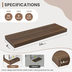 24 Inch Floating Shelves, 8 Inch Deep Floating Shelves for Wall, Hanging Shelf with Invisible Brackets, Deep Shelves for Bath
