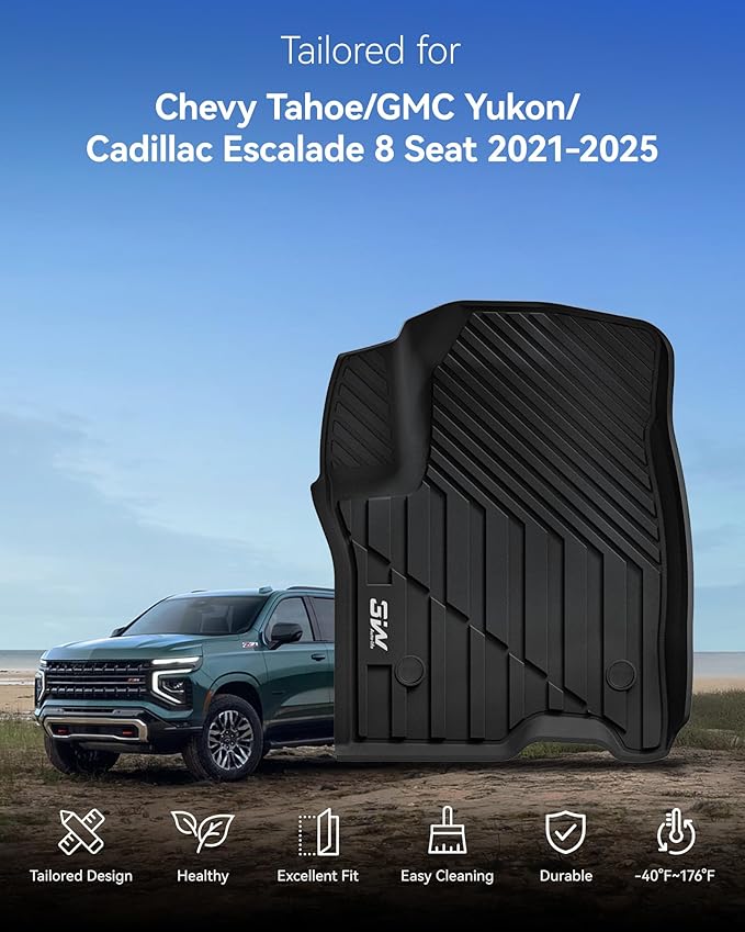3W Floor Mats & Cargo Liner & Seat Back Mats for 2021-2026 （Only 8 Seats） Chevrolet Chevy Tahoe/GMC Yukon(Not Fit Yukon XL)/Cadillac Escalade(Not Fit Escalade ESV),All Weather Car Mats