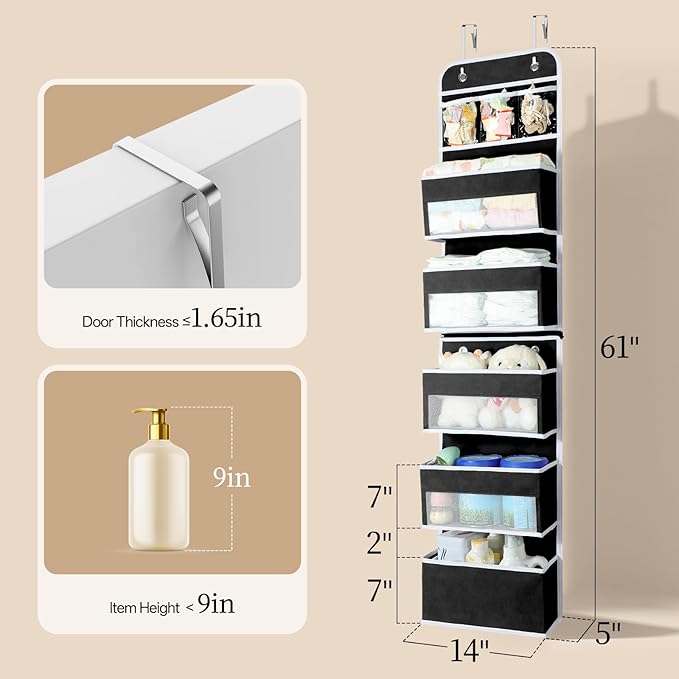 LAMU 6-Tier Over The Door Organizer, Swing - Proof Closet Door Organizer, Flexible 1 Split into 2 Over The Door Storage Organ