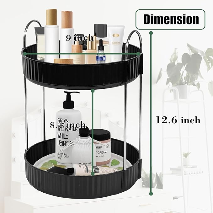 Rotating Makeup Organizer Countertop 2 Tier Lazy Susan Trays Spinning Skincare Perfume Storage for Bathroom Counter Vanity, B