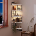 Corner Floating Shelves with Lights - 5 Tiers Corner Shelf Wall Mounted, Bookshelf with LED Light, Floating Shelves for Wall,