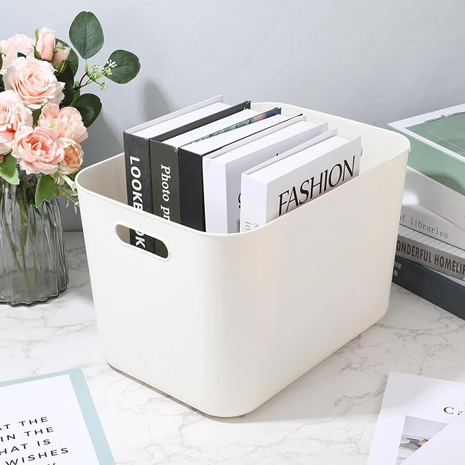 Zopeal Plastic Storage Bins 10 Pcs White Pantry Organizer Bins Small Baskets Storage Containers for Home Kitchen (14 x 10.5 x