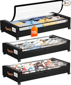 Yecaye 70L Under Bed Storage with Wheels, 3 Pack Larger Capacity Under Bed Storage Containers, Underbed Shoe Storage Organize