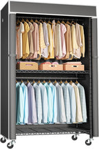 FUTASSI Black Clothing Rack with Dark Gray Cover, P1C Rolling Closets with Wheels, Metal Garment Rack for Hanging Clothes, Cl