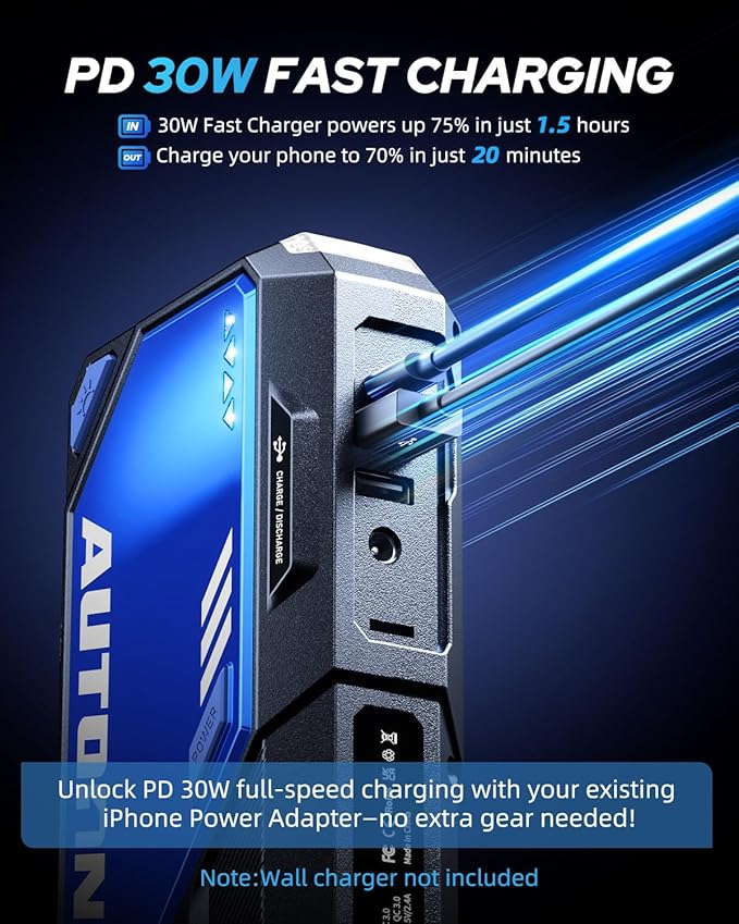 AUTOONE 10000A Car Jump Starter 24000mAh Car Battery Jumper Starter Portable 12V (All Gas/All Diesel) 168W DC Jump Box for