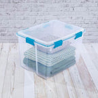 Sterilite 80 Qt Gasket Box, Stackable Storage Bin with Latching Lid and Tight Seal, Plastic Container to Organize Basement, C