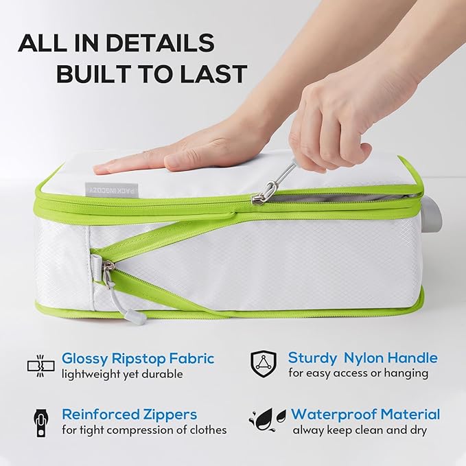 Compression Packing Cubes, 6 Set Packing Cubes for Travel Compression, Lightweight Compressible Package Organizer for Carry O