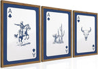 Western Wall Art Set of 3, Blue Cowboy Wall Decor Trendy Southwestern Playing Card Longhorn Bull Skull Poster Canvas Aestheti