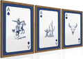 Western Wall Art Set of 3, Blue Cowboy Wall Decor Trendy Southwestern Playing Card Longhorn Bull Skull Poster Canvas Aestheti