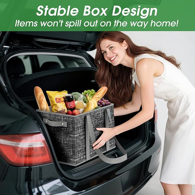 Fab totes Reusable Grocery Bags, Large Foldable Shopping Tote Bags with Reinforced Handles & Hard Bottom,4 Pack,Black