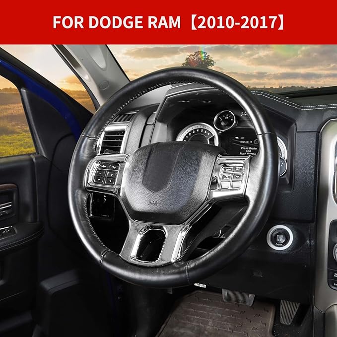 Hoolcar Interior Steering Wheel Cover ABS Trim Compatible with 2010-2017 Dodge RAM Accessories, Chrome