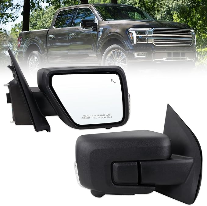 Right Passenger Side Mirror Fits 2021-2026 Ford F150 With Power Folding Heated Blind Spot Turn Signal Puddle Light Temperature Sensor Memory Camera Matte Black Replace#ML3Z17682FF5YGY(18+1Pins)