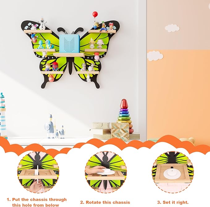 Green Butterfly Tonie Shelf for Tonie and Box - Magnetic Wooden Floating Shelf for Figure Storage,Cute Tonie Wall Shelf for 1