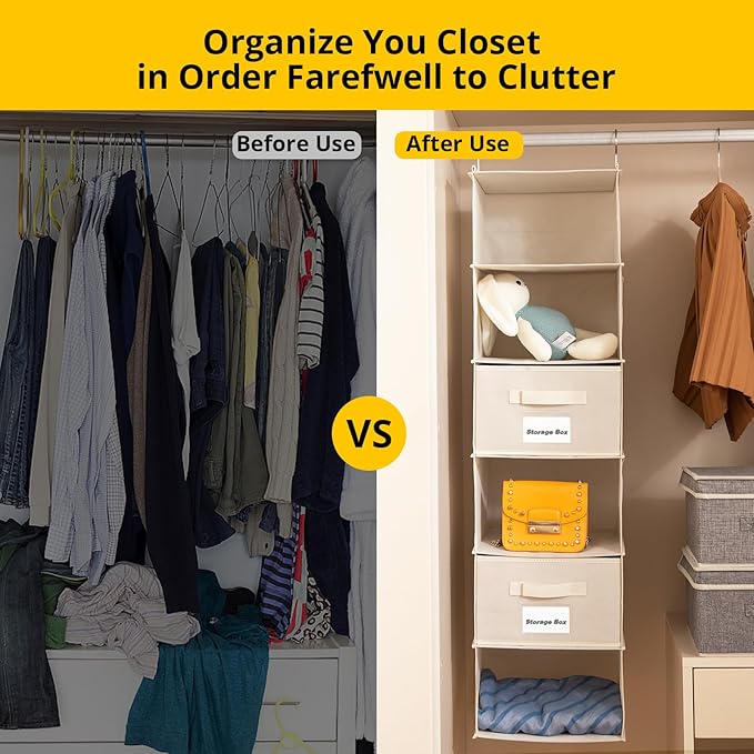 BrilliantJo 2 Pack 6 Shelves Hanging Closet Organizer with 2 Drawer, Hanging Storage with 4 Side Pockets for Clothes Shoes, 4