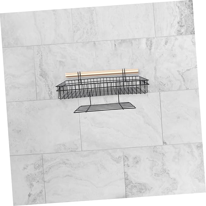 2pcs Black Metal Wire Wall Mount Storage Basket Organizer Hooks Versatile Grid Panel Display Rack for Office Kitchen Bathroom