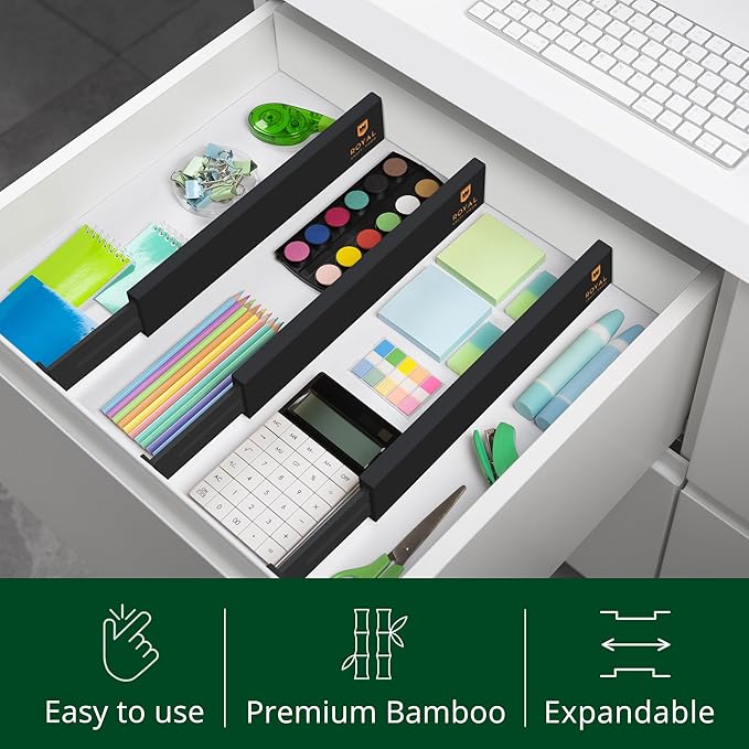 Bamboo Drawer Dividers Organizers, Adjustable Drawer Separator Splitters, 17–22 Inches Expandable Drawer Divider Organizer fo