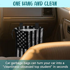 Car Garbage Bag Black and White American Flag Hanging Canvas Car Trash Bag Drawstring Car Back Seat Organizer for Car Back Front Seat Console with Adjustable Buckle