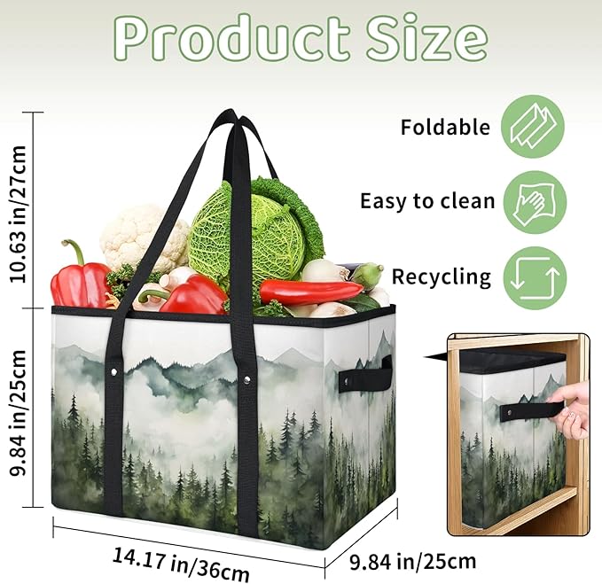 Reusable Grocery Bags Heavy Duty Shopping Bags Foldable Large Tote Bags with Long Handles & Hard Bottom