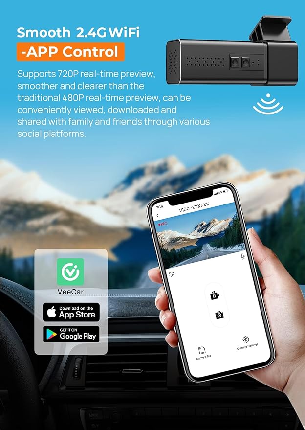 Dash Cam, 2.5K WiFi Dash Camera for Cars, E-YEEGER Mini Dashcam with App, Front Car Camera, G-Sensor, Loop Recording, Night V