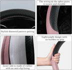 Black & Pink Car Steering Wheel Cover, Microfiber, Leather Patchwork, Universal 14.5-15 Inch Leather Anti-Slip Breathable Aut
