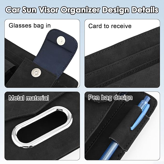 Multi-Pocket Car Visor Organizer with Zippered Compartments - 6-Pocket Sun Visor Storage Pouch for Sunglasses, Phone, Keys, Cards - Universal Fit for Cars, Trucks, SUVs (Beige)