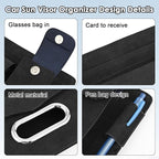 Multi-Pocket Car Visor Organizer with Zippered Compartments - 6-Pocket Sun Visor Storage Pouch for Sunglasses, Phone, Keys, Cards - Universal Fit for Cars, Trucks, SUVs (Beige)