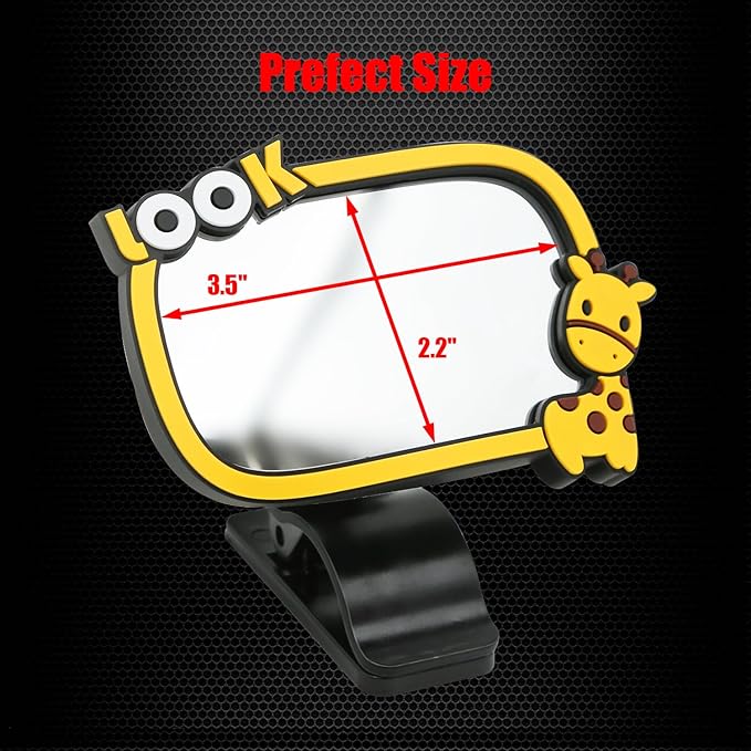 Clip On Amusing Baby Car Mirror, Ampper Adjustabe HD Glass Convex Wide Angle Interior Rearview Baby Rear Facing Mirror (Amusing Framed Rectangle, Small, 3.5" X 2.2")