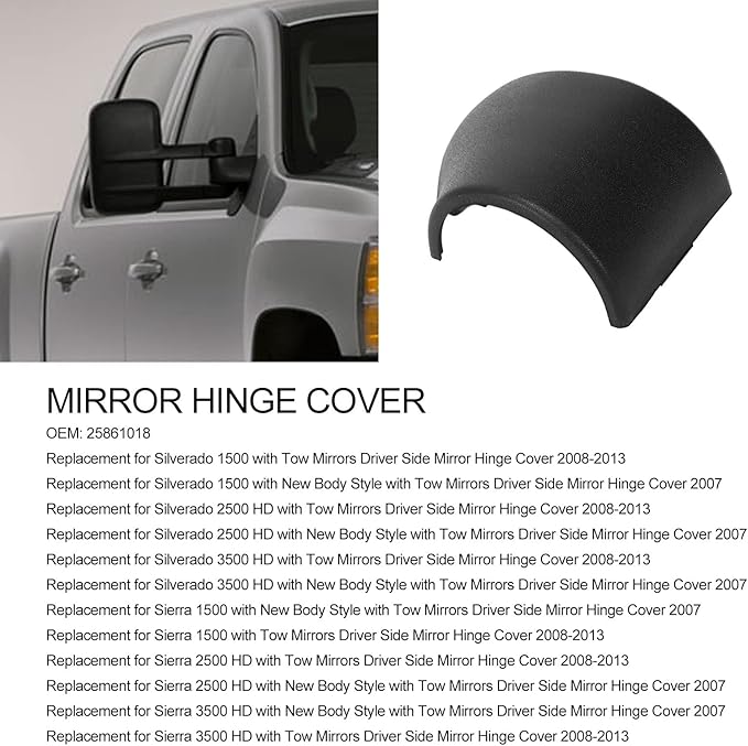 25861018, Automobile Mirror Hinge Cover, Trailer Tow Mirror Hinge Cover, Side Rearview Mirror Hinge for Car (Right 1544505)