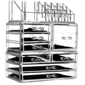 Cq acrylic 3 Pack Clear Makeup Organizer for Vanity,Countertop,Stackable 8 Drawers Cosmetic Storage for Hair Clip,Jewelry,Lip