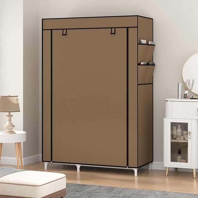 Calmootey Portable Closet Organizers, Clothing Storage, Wardrobe with 6 Shelves and Hanging Rod, Non-Woven Fabric Cover with 