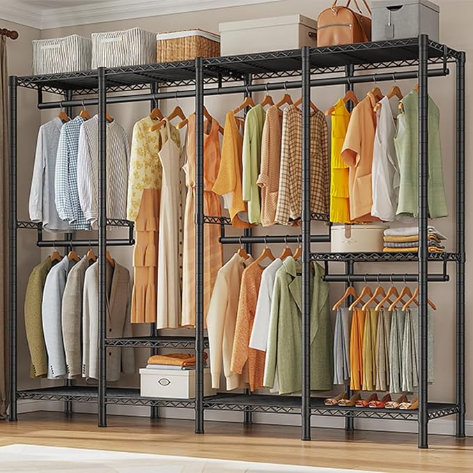 Raybee Clothes Rack for Hanging Clothes,Clothing Rack with Shelves,Portable Closet,Adjustable,76" W x 77" H x 18" D,Max Load 