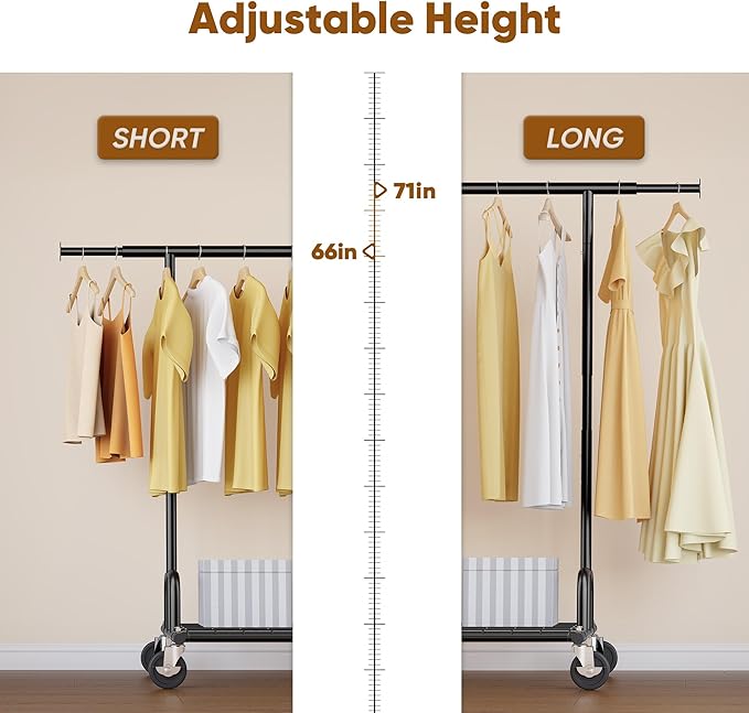 HOKEEPER Clothes Rack Collapsible Clothing Garment Rack Capacity 525LBS Clothing Racks on Wheels Heavy Duty Rolling Clothes R