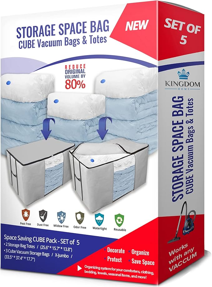 Cube Vacuum Storage Bags, Space Saver Bags, Premium Totes with Cubic Vacuum Compression Seal Bags for Clothing & Bedding. Jum