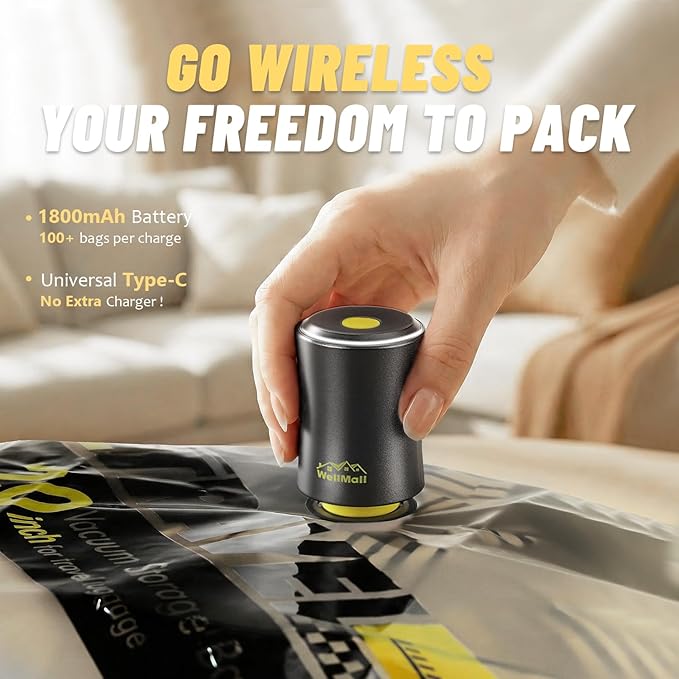 Cordless Vacuum Bags for travel - 18 Pack Rechargeable Wireless Vacuum Seal Bags for Clothing Travel, Space Saver vacuum stor