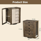 Emfogo 360° Rotating Jewelry Box for Women, Rustic Wooden Jewelry Organizer Box with 5 Drawers, Glass Doors, Vertical Open De
