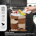 Car Garbage Can, Seat Back Hanging Cute Car Trash Can Bag, Car Organizer and Storage Bag for Travelling, Outdoor Retro Brown Cow Pattern