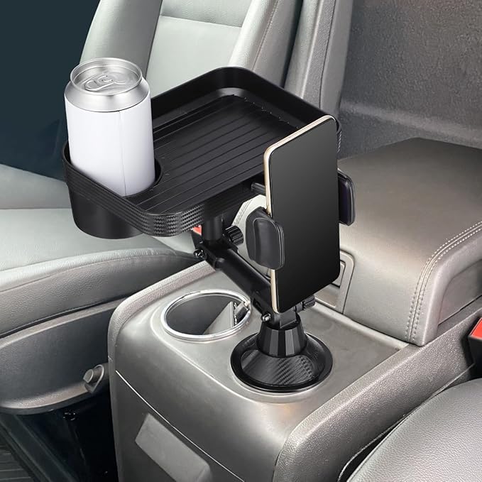 CALLARON Car Cup Holder Tray - Car Trays for Eating, 3-in-1 Adjustable Swivel CAR Food Tray, Universal Vehicle Cup Holder Exp