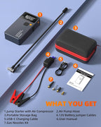 Car Battery Jump Starter with Air Compressor,8000mAh Battery Jump Box with Tire Inflator,Jump Booster with Smart Jumper Cables,LED Light Emergency Kits for Vehicles,Arrancador Ae Batería