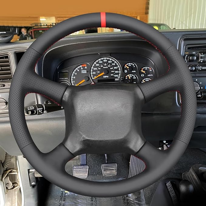 MEWANT Hand Stitch Genuine Leather Steering Wheel Cover for Chevy Silverado 1500 Astro Blazer C/K Kodiak S10 Suburban