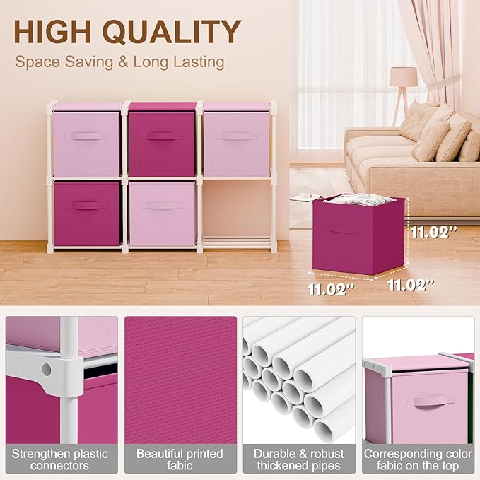6 Cube Storage Organizer with Shelf Back to School Boxes 11 Inch Toy Storage Bins Closet Organizers Drawers Fabric Dresser fo