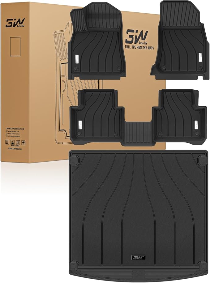 3W Floor mats &Cargo Liner for Porsche Cayenne 2019-2025 2026, TPE All Weather Custom Fit Floor Liner for Porsche Cayenne Full Set Car Mats, Black