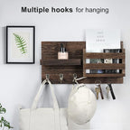 Lwenki Mail Organizer for Wall Mount – Key Holder with Shelf Includes Letter Holder and Hooks for Coats, Dog Leashes – Rustic