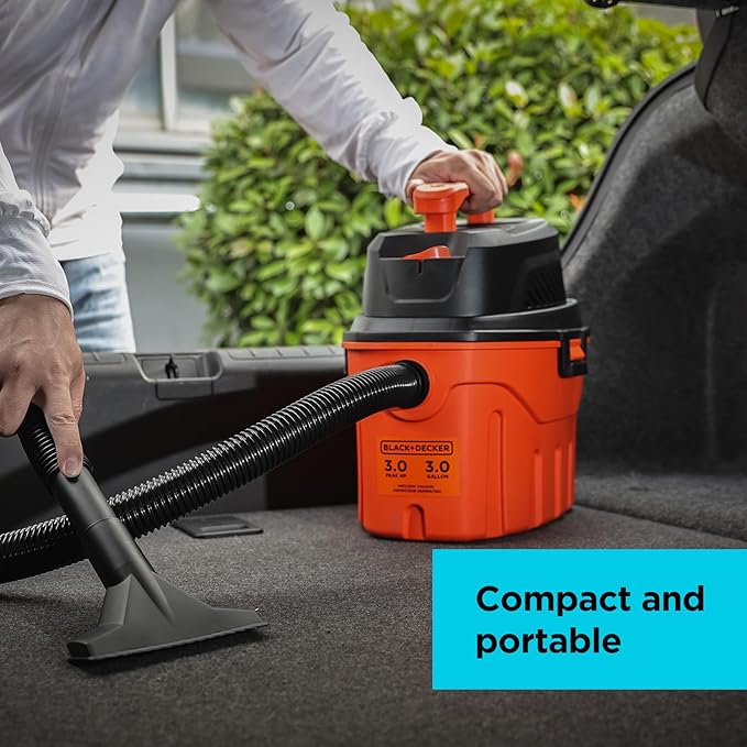 BLACK+DECKER Shop Vacuum Wet and Dry, 3 Gallon 3.0 Peak HP, 3-in-1 Portable Corded Shop Vac with Accessories, Vacuum Cleaner 