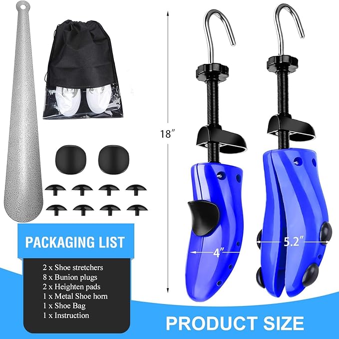 eachway Shoe Stretcher Shoe Trees,Adjustable Length & Width for Men and Women (L (for Men's Size Us 10-13.5) Blue)