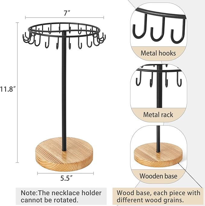 Mkono Necklace Holder Metal Jewelry Display Stand Necklace Organizer with 22 Hooks for Storage and Hanging Bracelet Keychain 