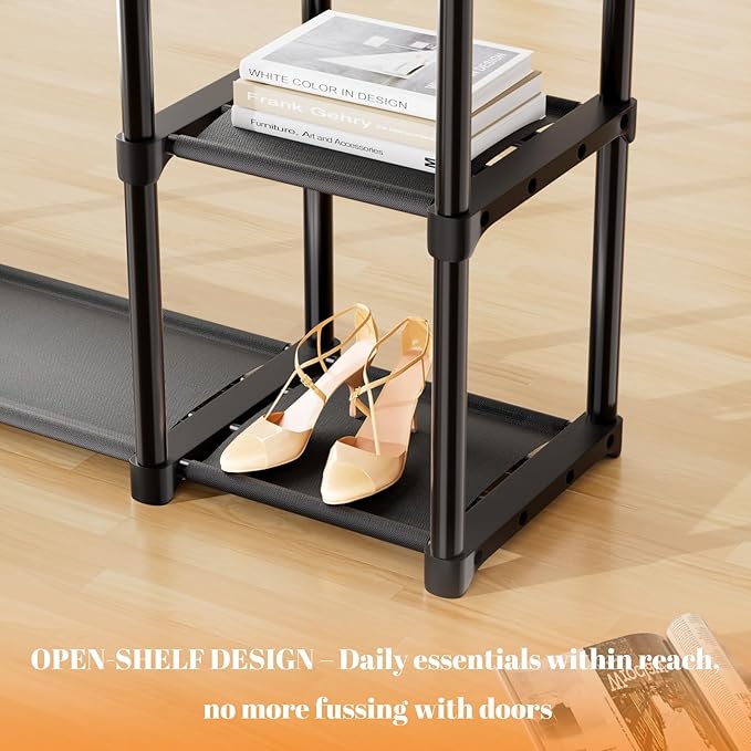 Mavivegue 4-Tier Portable Closet with Shelves & Hanging Rod - Portable Wardrobe Closet for Bedroom, Closet, Dorm - Easy Assem